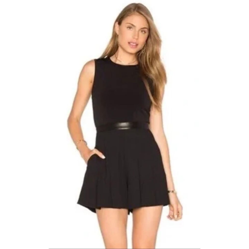 Alice &‎ Olivia Lamb Leather Trimmed Romper